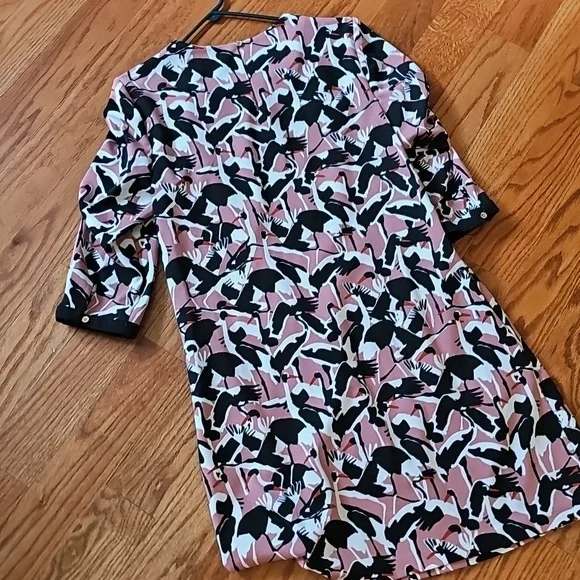 Ted Baker Pink & Black Bird Patterned Dress - Picture 3 of 3